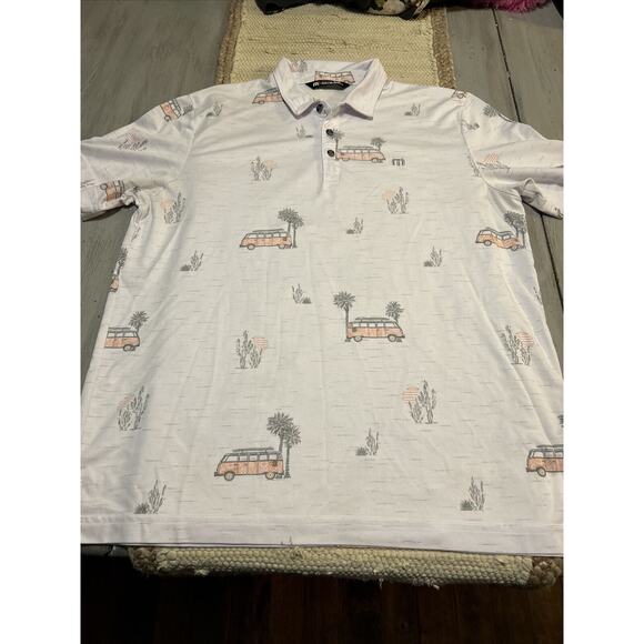 Travis Mathew Other - Travis Mathew Golf Polo Camper Van Palm Tree Cactus Shirt Mens Large White Gray